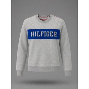 NWOT Tommy Hilfiger Mens Crewneck Sweatshirt Gray Blue Logo Fleece Small